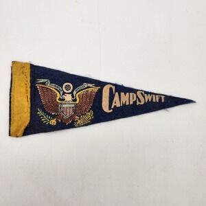 Vintage Camp Swift Texas WWII Military Felt Pennant Navy Blue Eagle Great Seal